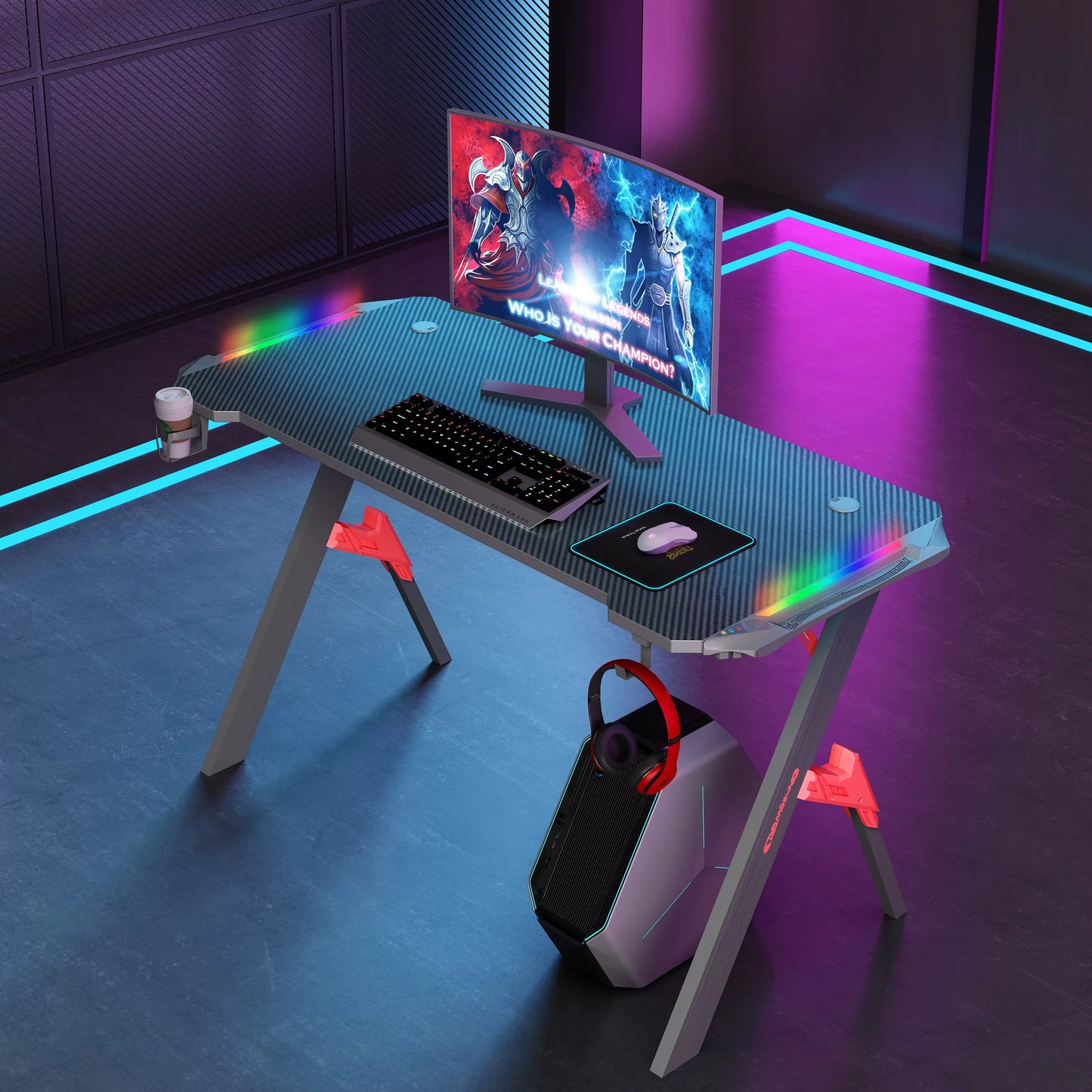 Gamax D2022 Carbon Fiber RGB Gaming Desk 140 cm