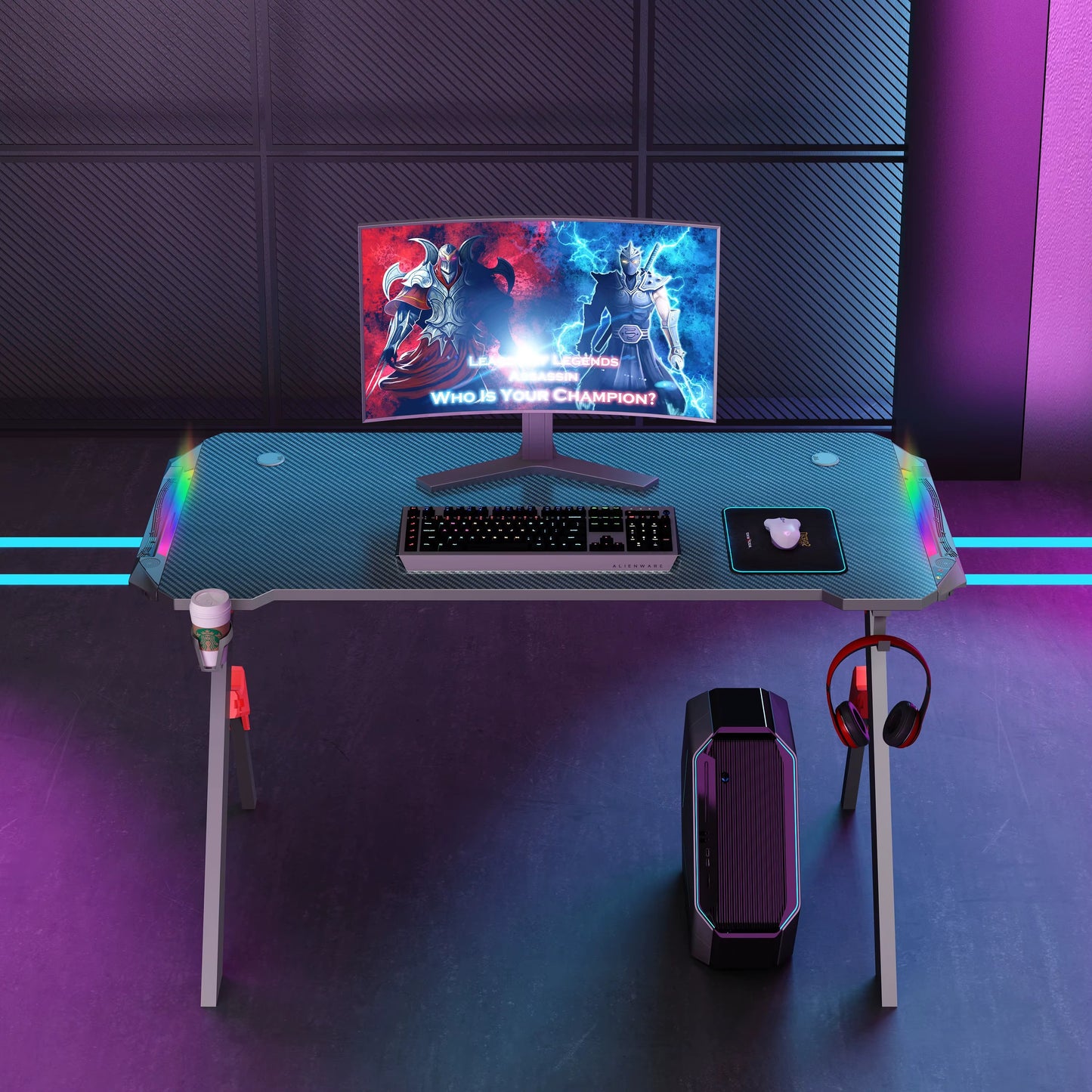 Gamax D2022 Carbon Fiber RGB Gaming Desk 140 cm